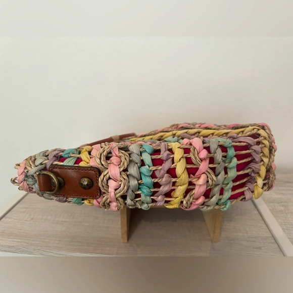 PATRICIA NASH Lesa Multicolor Pastel Straw Bag Wood Ring Handle Boho NO STRAP - Picture 4 of 11